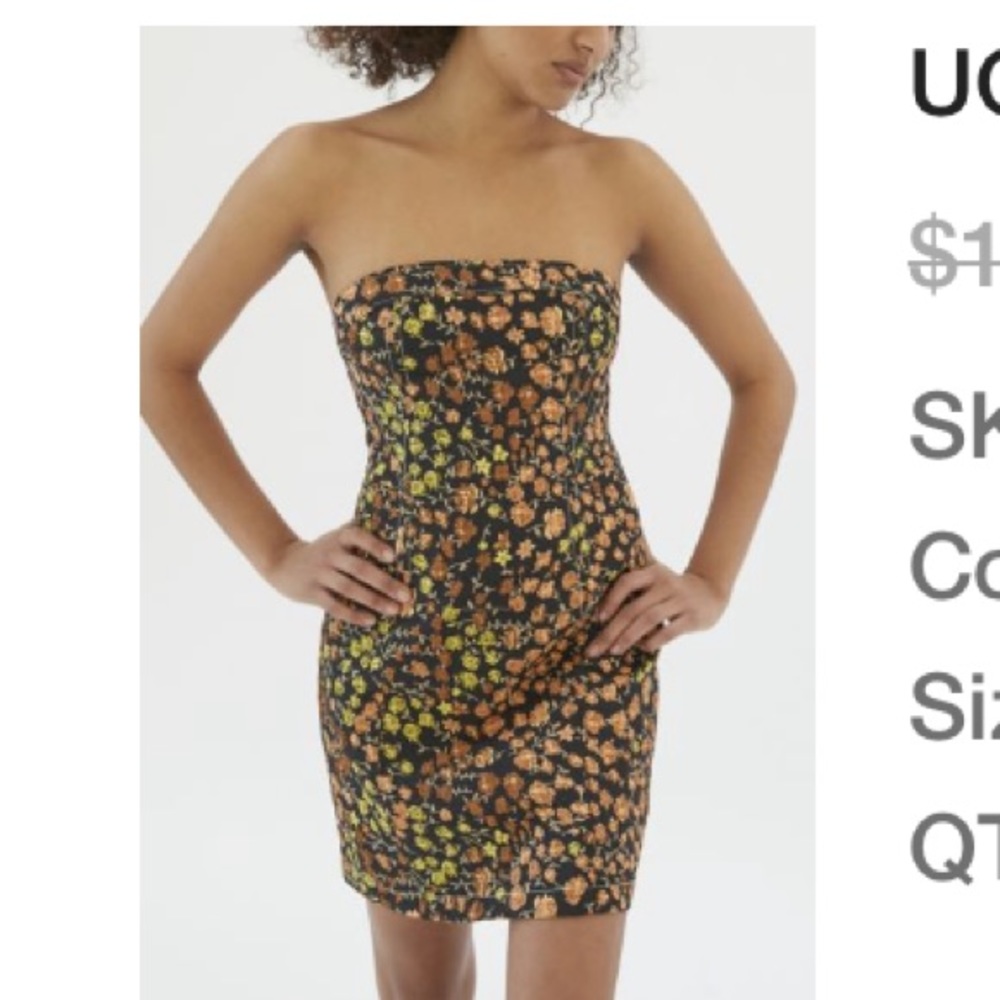 Urban Outfitters floral Strapless burnt orange and yellow dress